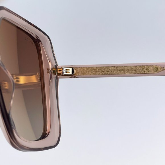Gucci GG1314S 005 Sunglasses Transparent Sand Brown Gradient Mirrored Oversized